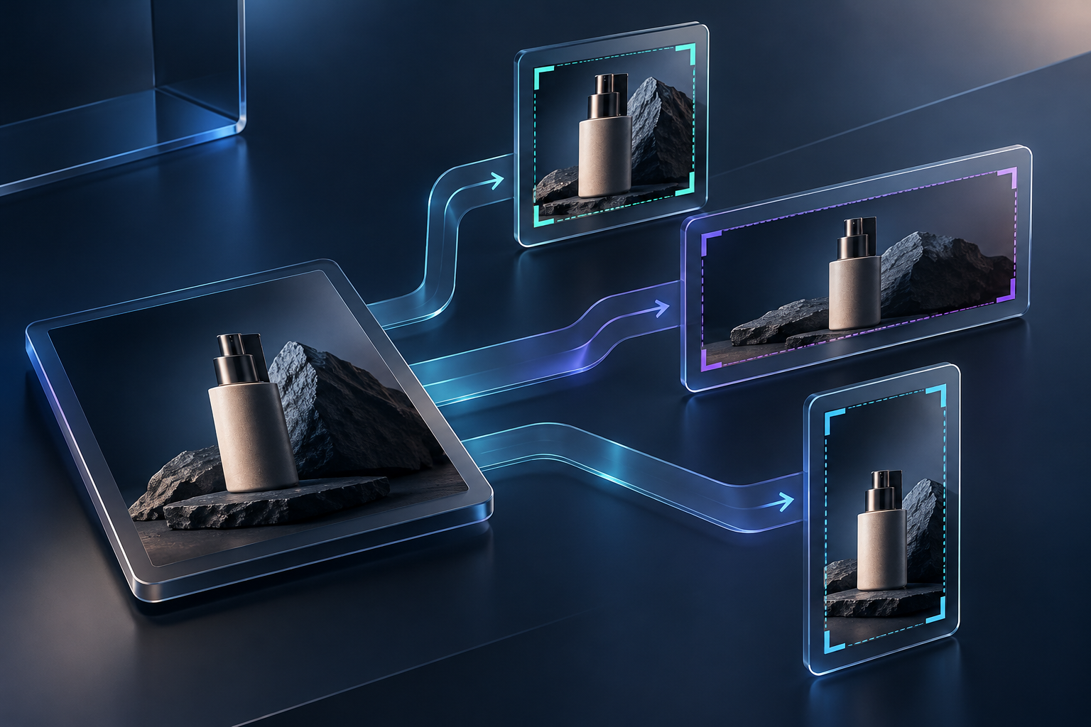 One product-photo master feeding three controlled campaign formats